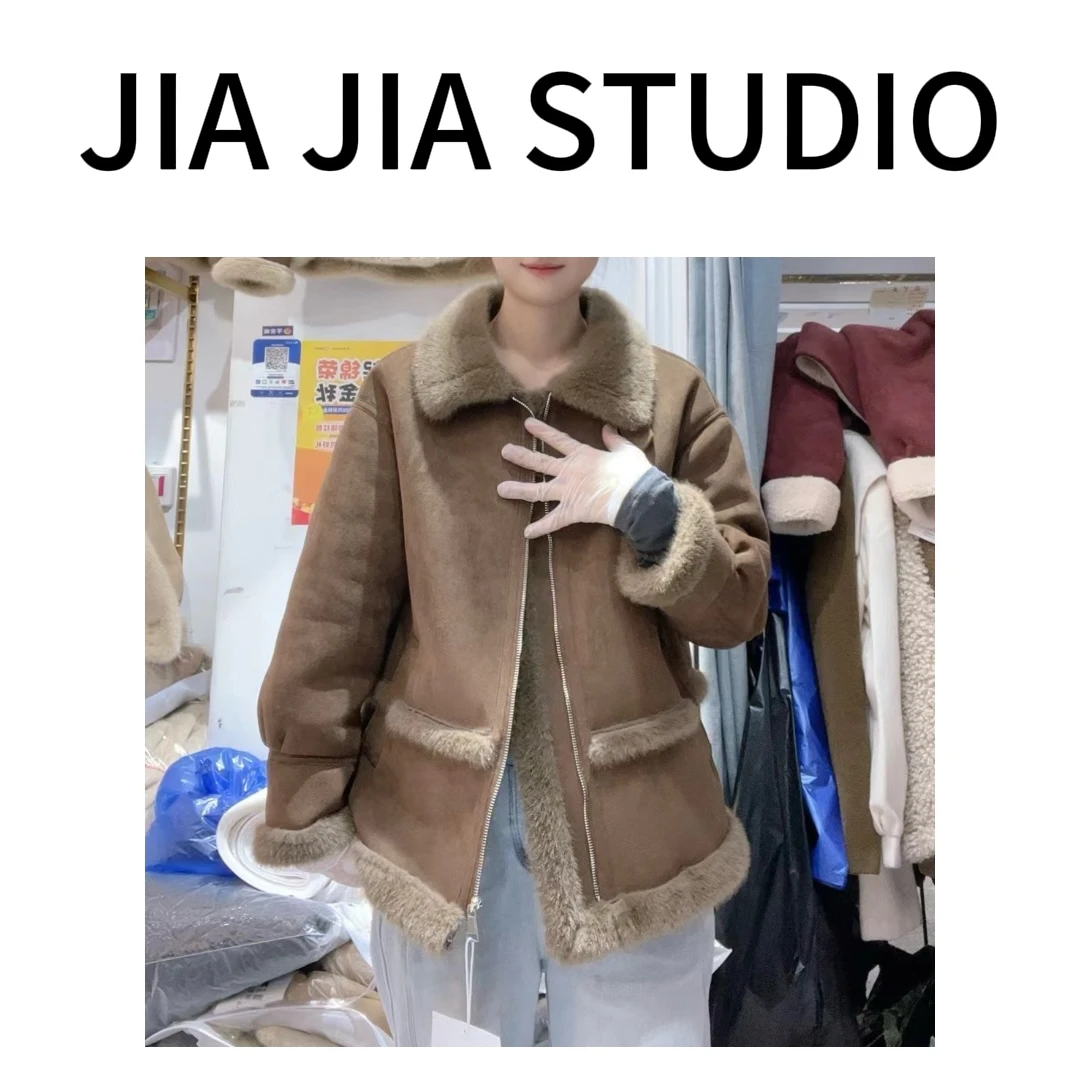 嘉嘉推荐#1209【秋冬加绒加厚款】毛毛拼接立领机车服