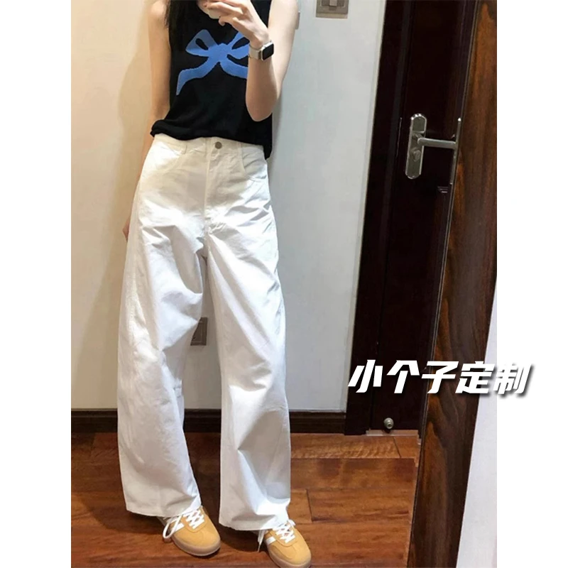 145小个子美式复古白色直筒牛仔裤女高腰宽松显瘦垂感阔腿长裤潮