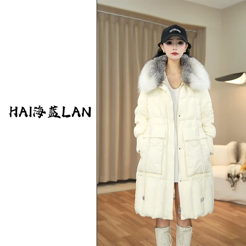 353【妮妮】狐狸毛皮草鹅绒羽绒服大衣女中长款宽松90白鹅绒外套