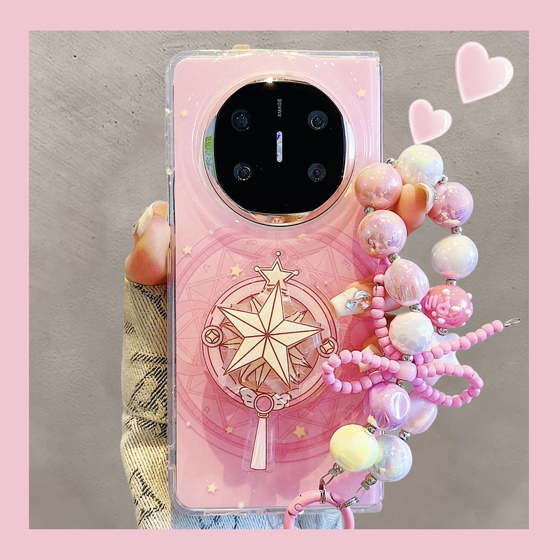 适用华为mateX6折叠屏手机壳粉色星星旋转魔法棒支架mateX5典藏版