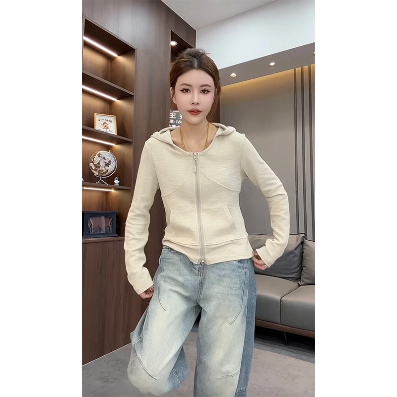 欧货2025秋冬新款双头拉链时尚减龄连帽卫衣外套洋气百搭上衣女