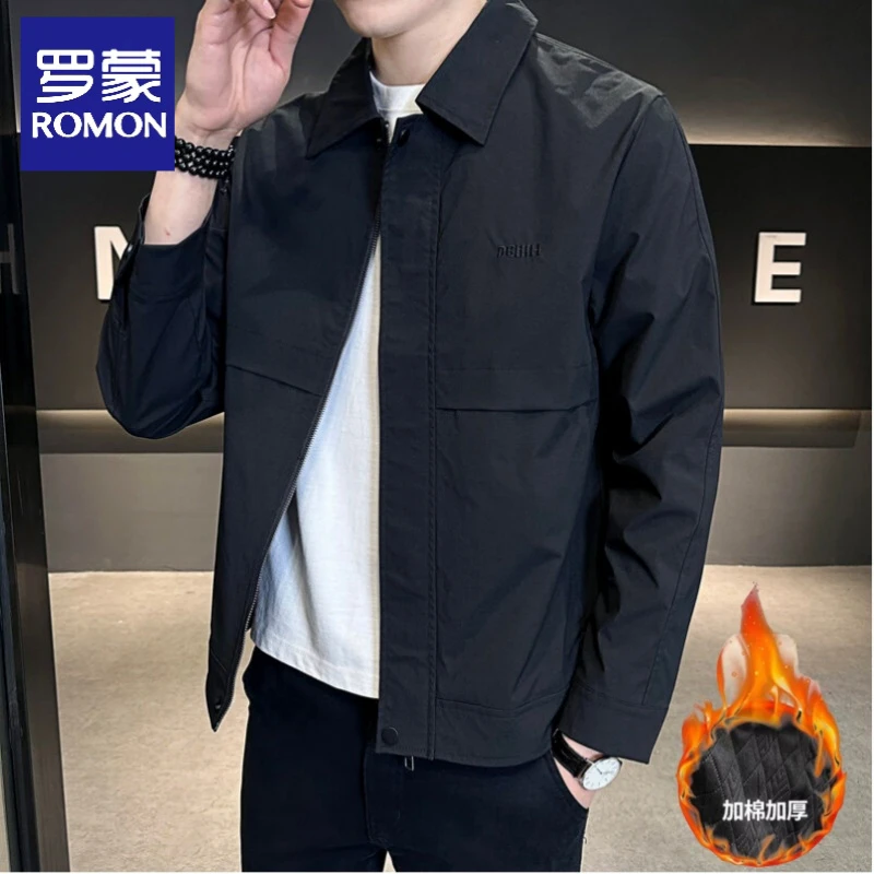 Romon/罗蒙春秋季男士夹克外套休闲商务翻领上衣帅气行政夹克通勤