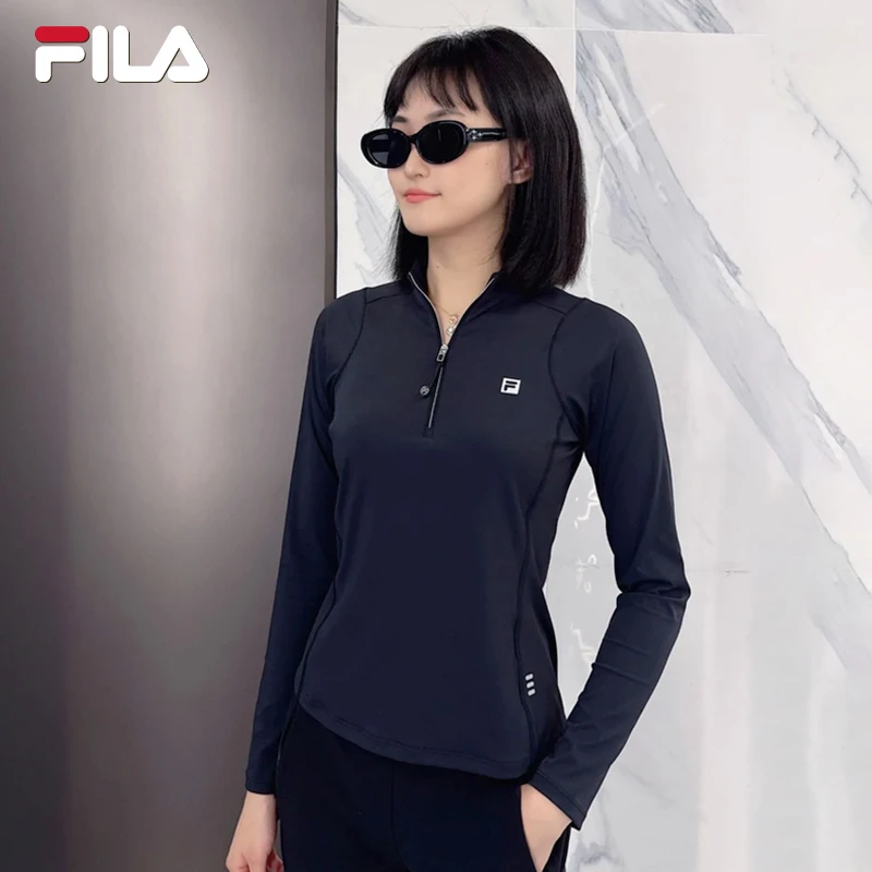 FILA斐乐女款跑步抗紫外线户外运动健身服长袖立领T恤A11W431207F