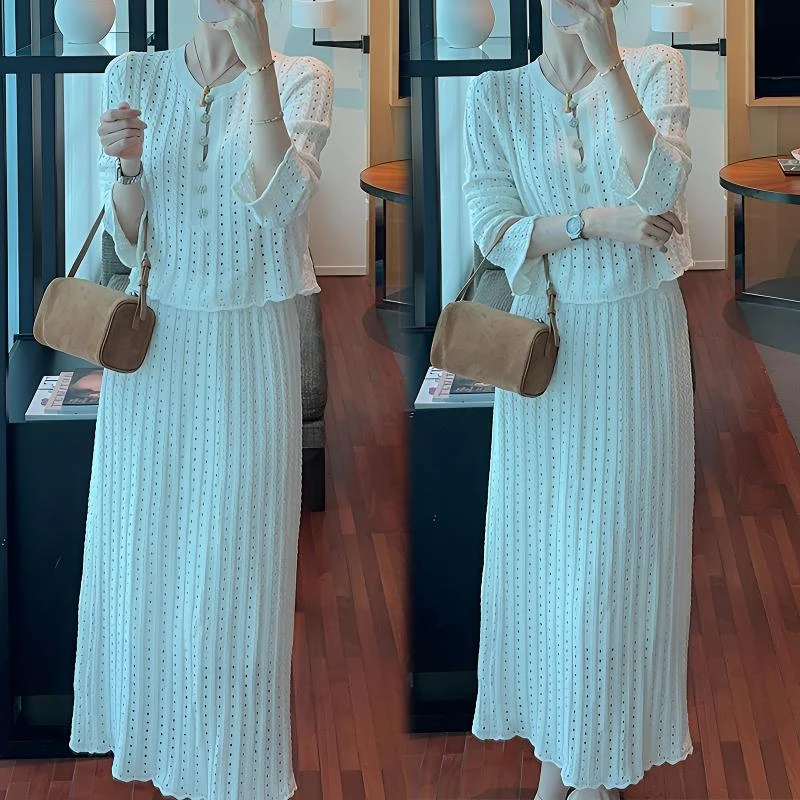 2025年春秋夏季新款韩版休闲套装女纯色衬衫配长款半身裙两件套潮