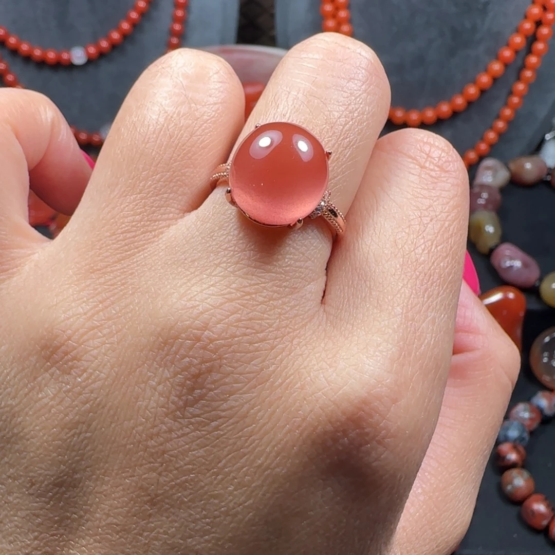 南红玛瑙银S925镶嵌戒指开口