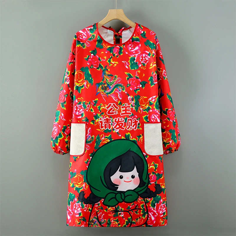 东北特色大花布防水耐脏家用厨房围裙餐饮专用男女通用可爱薄款