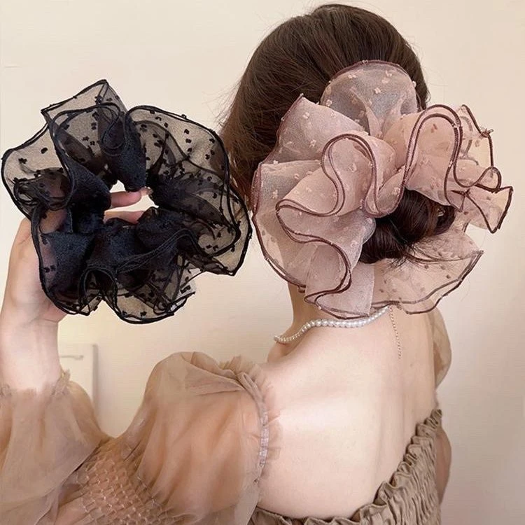 法式优雅网纱波点大肠发圈2025新款复古气质扎头发丸子头发绳头饰