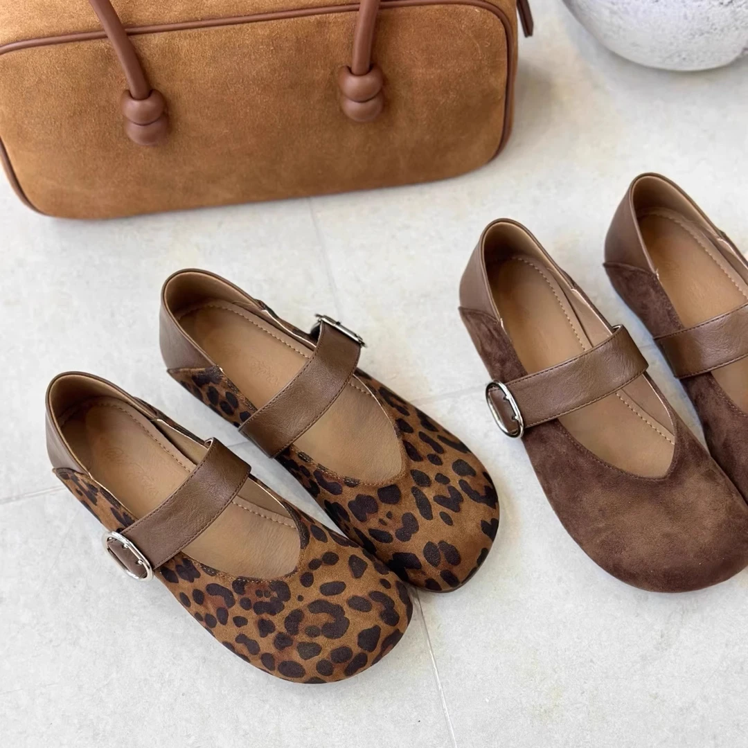 豹纹内增高玛丽珍鞋2025早秋新款复古芭蕾风法式休闲厚底单鞋女潮