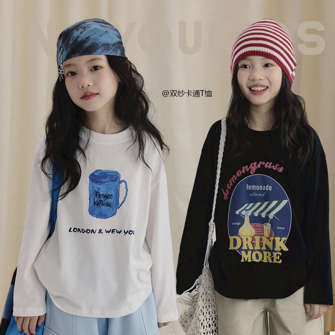 【黑白经典】女童2025儿童秋季纯棉长袖T恤宝宝韩版印花打底衫Y6583