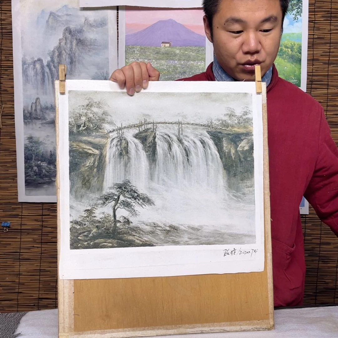 油画行路人小院绘画作品竞拍