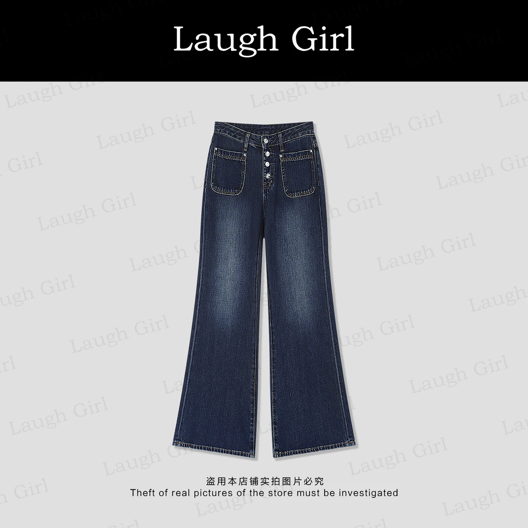 楚楚君 Laugh girl【超模蓝牛】设计款纽扣双口袋牛仔裤KL53736J