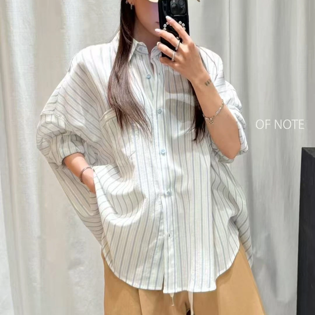 （NO退NO换P-OFNOTE-616）韩版设计感外套衬衫条纹长袖