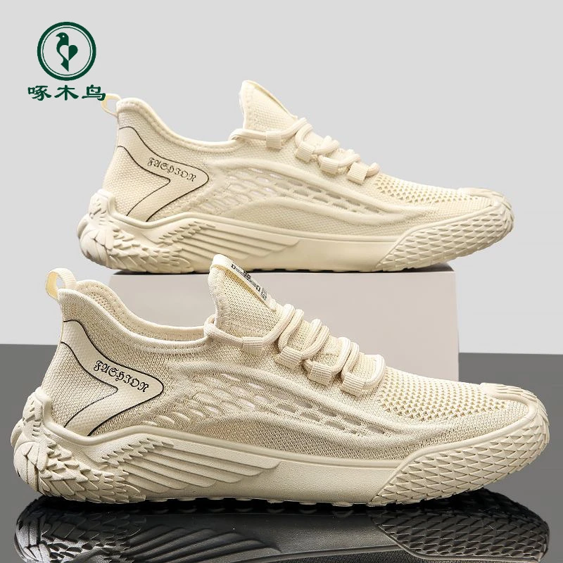 【正品啄木鸟】男鞋新款春季透气薄款休闲鞋男士运动跑步网面潮鞋男