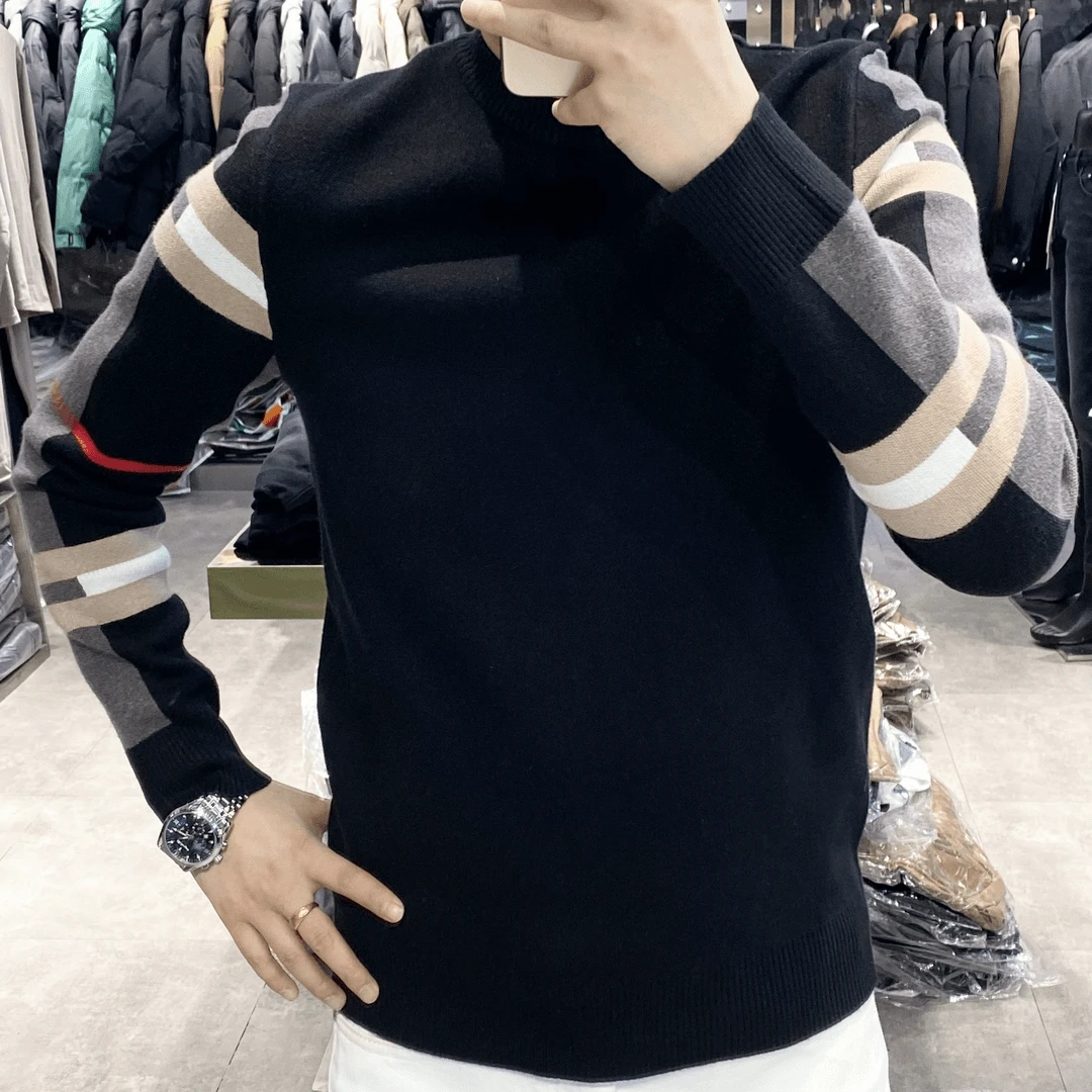 2025欧货爆款秋冬男士圆领长袖毛衣修身潮流百搭时尚针织打底衫