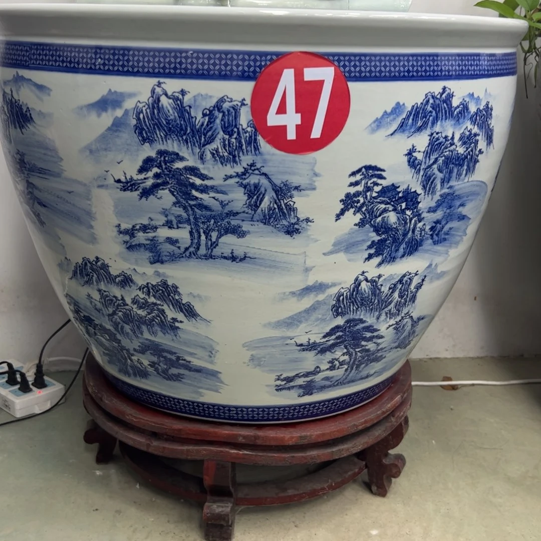 缸青花山水63口径单缸加底座