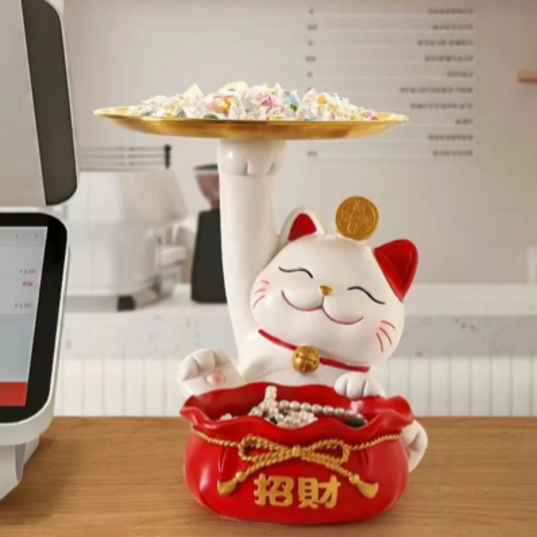 举盘猫摆件入户进门玄关钥匙收纳客厅鞋柜家居装饰品乔迁新居礼物