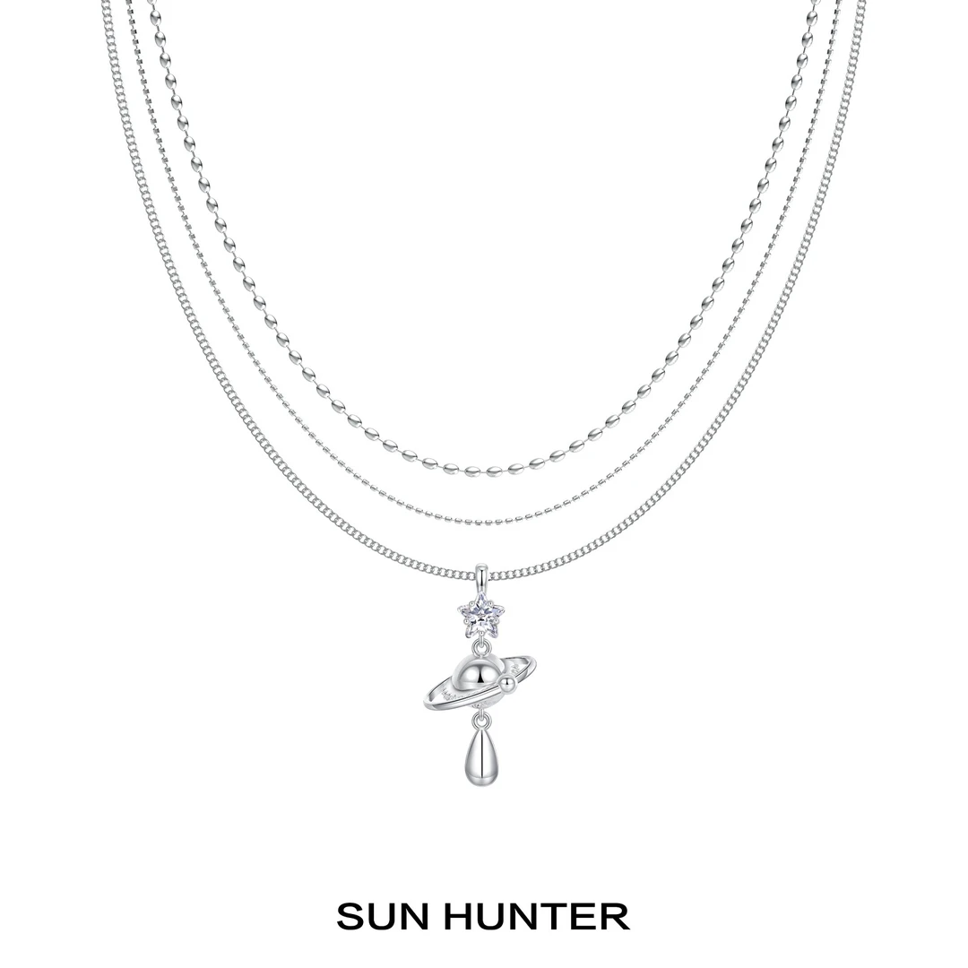 铜合金项链 三横SUN HUNTER原创三层星球素链小众简约锁骨链轻奢