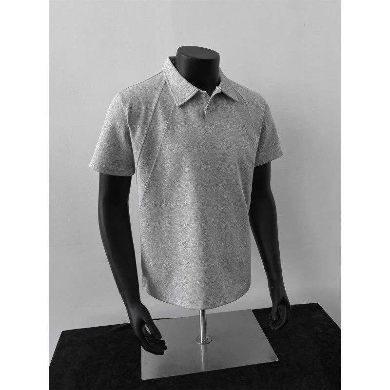 美式正肩短袖polo衫男款夏季重磅衬衫翻领T恤插肩袖cleanfit半袖