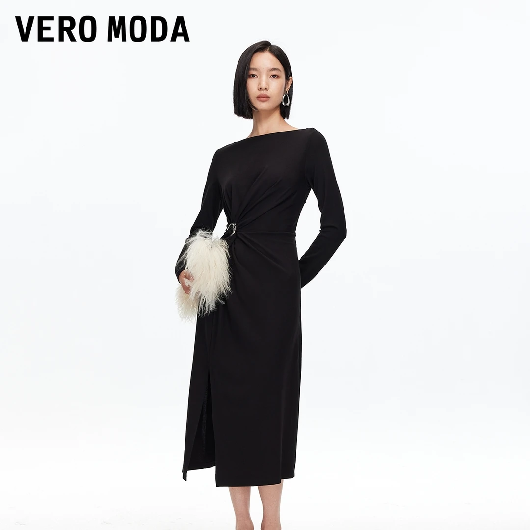 【达人专属】Vero Moda连衣裙底摆开叉金属扣收腰中长裙325361011