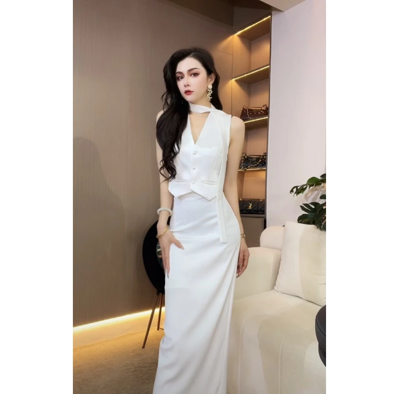 【YING FASHION】莹老板-时尚气质百搭蕾丝醋酸马甲 8020263