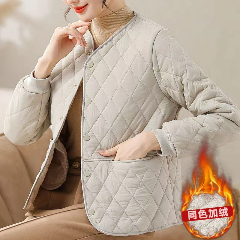 CJ加绒棉衣洋气棉袄宽松显瘦短款加绒保暖2024冬季新款外套女