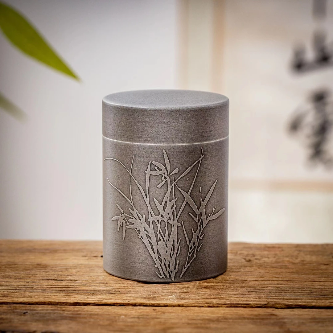 蜂鸟工坊 文创系列 锡器 直桶形兰花茶叶罐 WCXCYG075