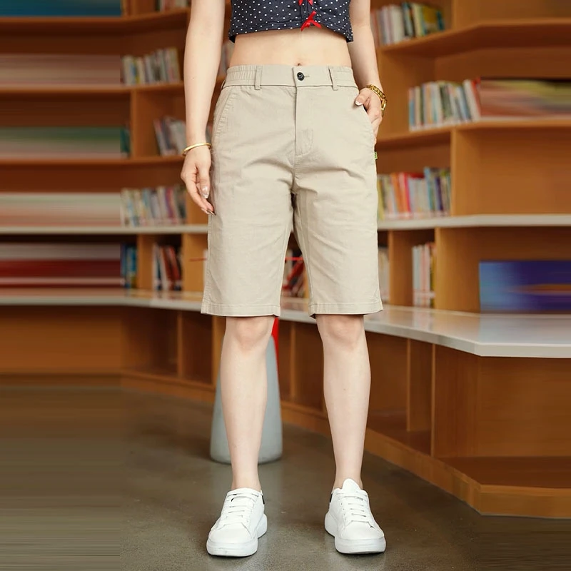 高级感卡其色休闲短裤男士夏季潮牌纯色简约修身直筒五分中裤男款