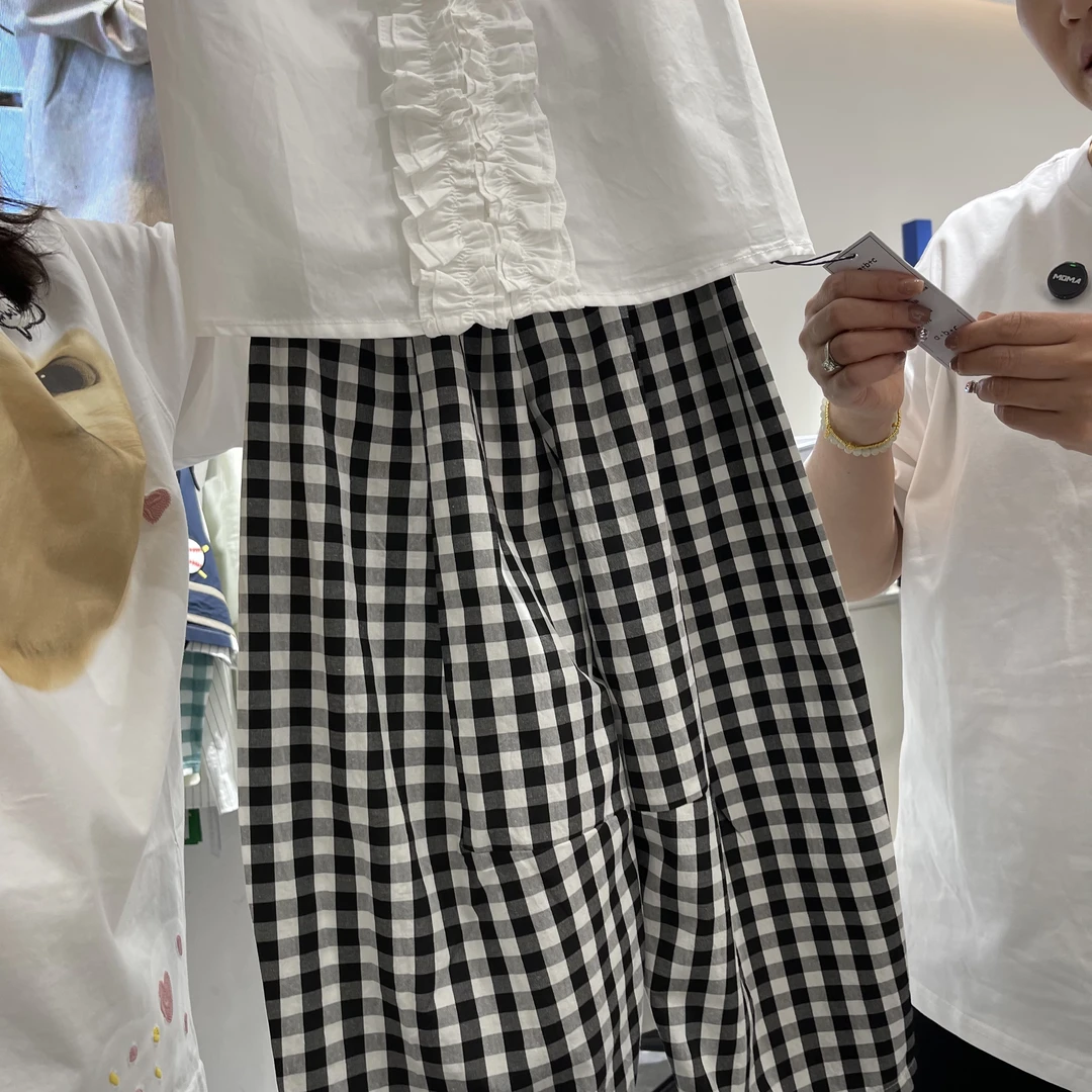 6720童装坎袖上衣格裤子套装