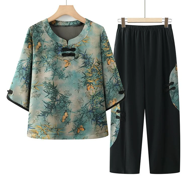妈妈夏装新款套装中老年人女装奶奶装夏季老太太宽松中袖上衣裤子