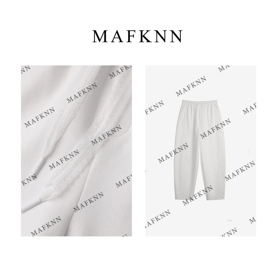 MAFKNN/玛肯时尚休闲简约纯色白色百搭松紧腰休闲裤MK11920