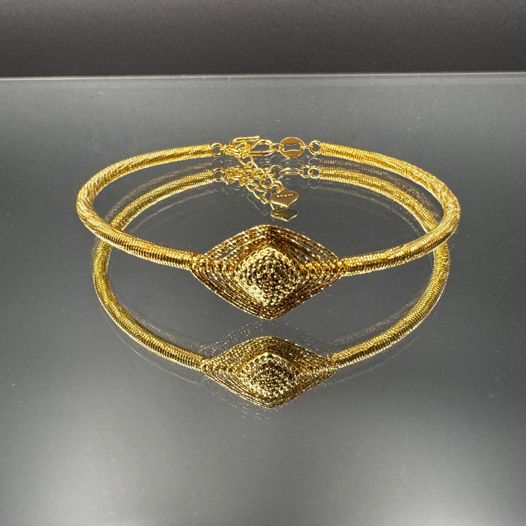 足金999黄金 拉丝爆闪方糖手镯