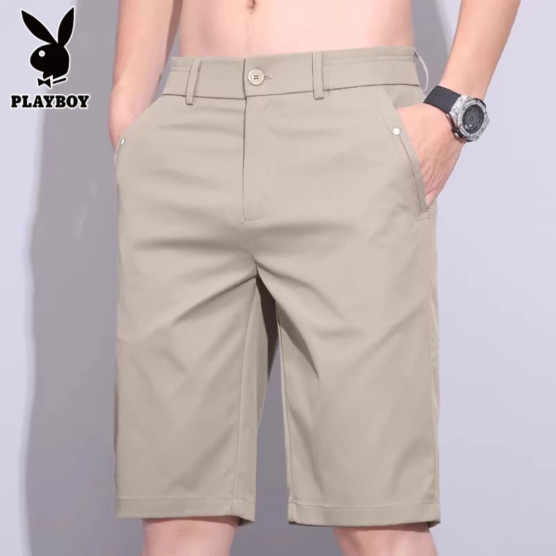 花花公子冰丝休闲短裤男夏季2025新款宽松五分裤薄款速干沙滩中裤