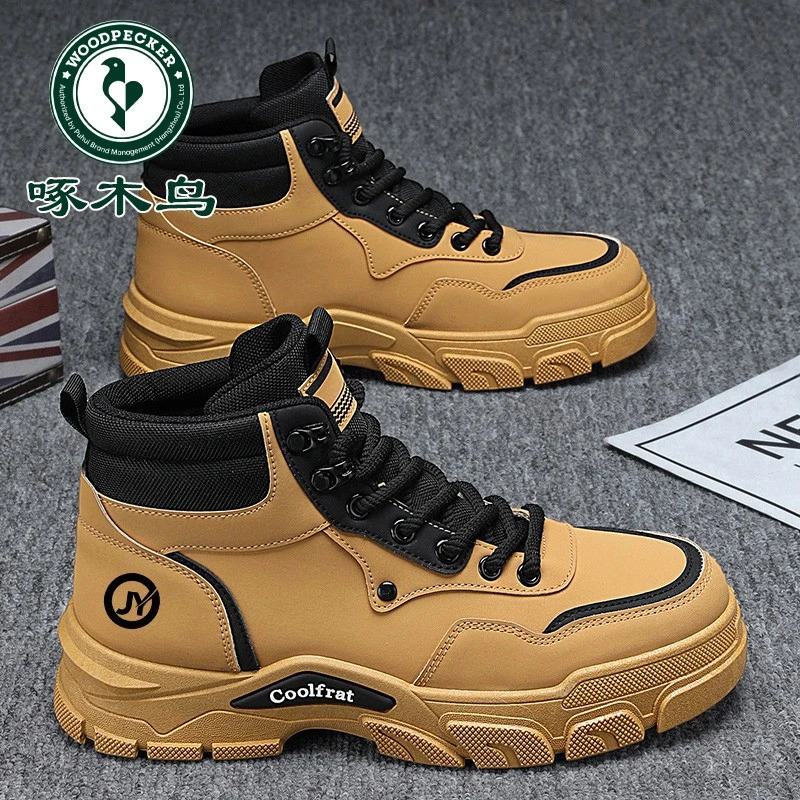 【啄木鸟】高帮马丁靴男鞋秋季工装鞋男士潮流百搭英伦风厚底短靴