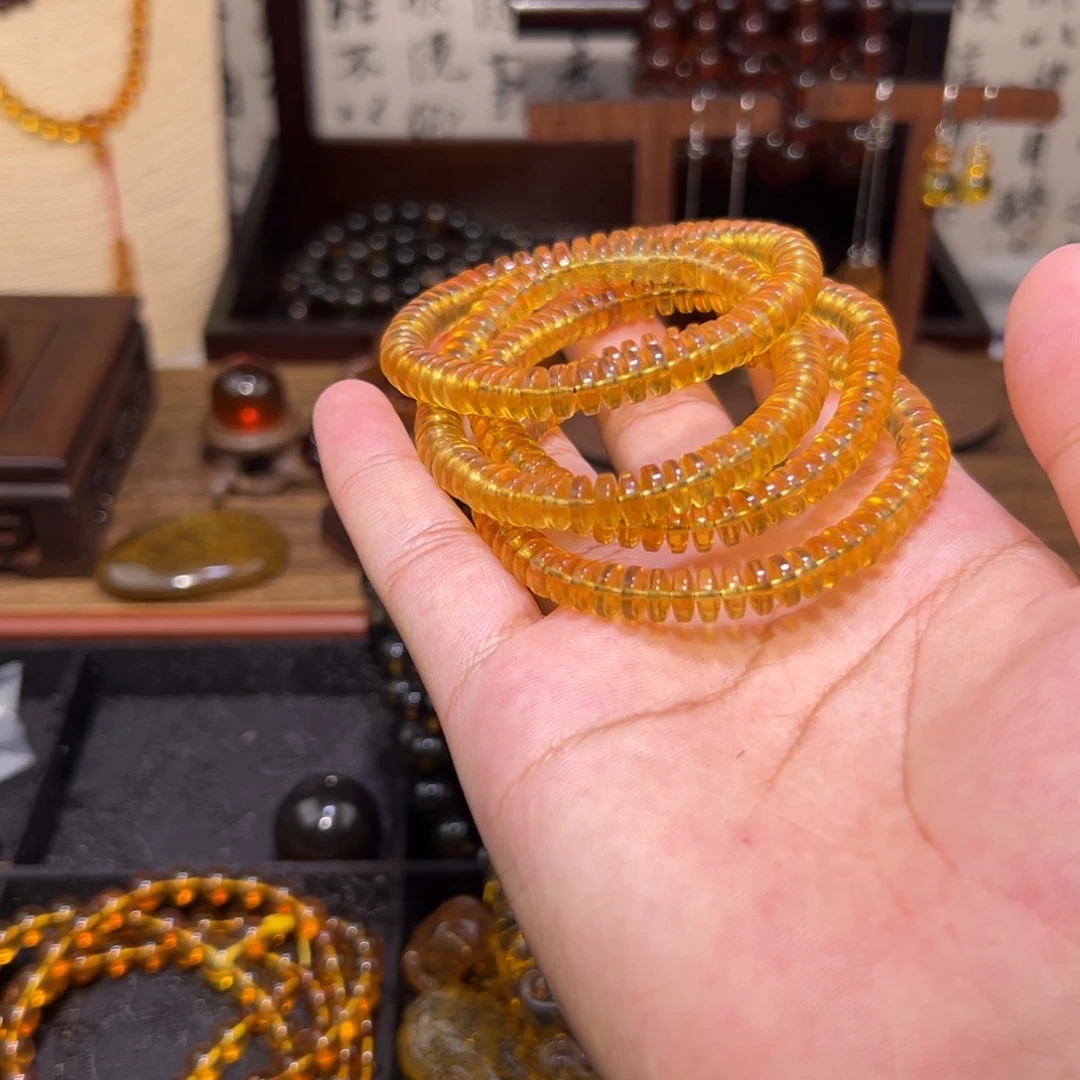 琥珀未镶嵌颈饰7mm金珀算盘珠手串