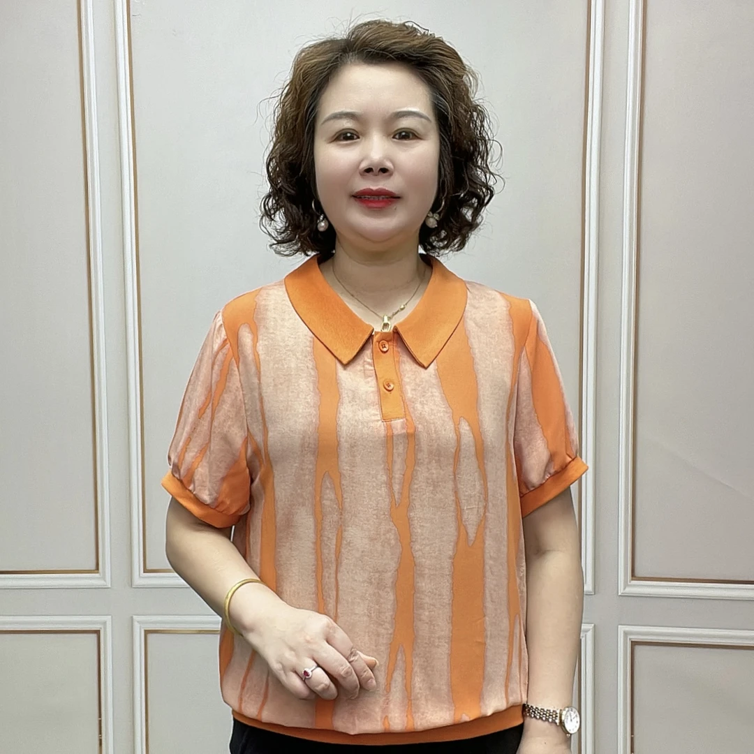 2025夏季短袖时尚减龄薄款宽松显瘦气质女士百搭洋气休闲妈妈装