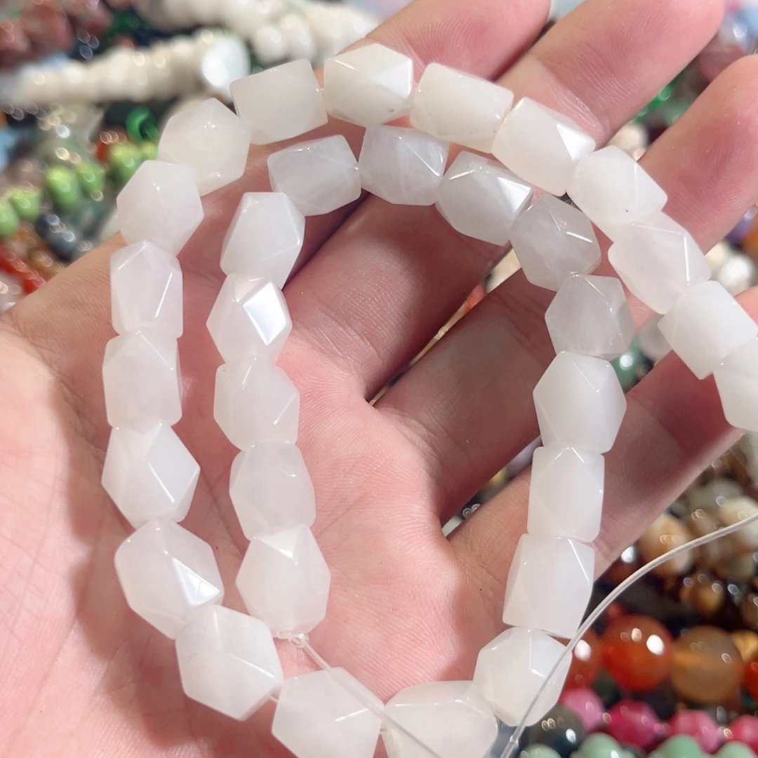合金玛瑙/玉髓珠宝半成品白玉八棱一条10x14mm