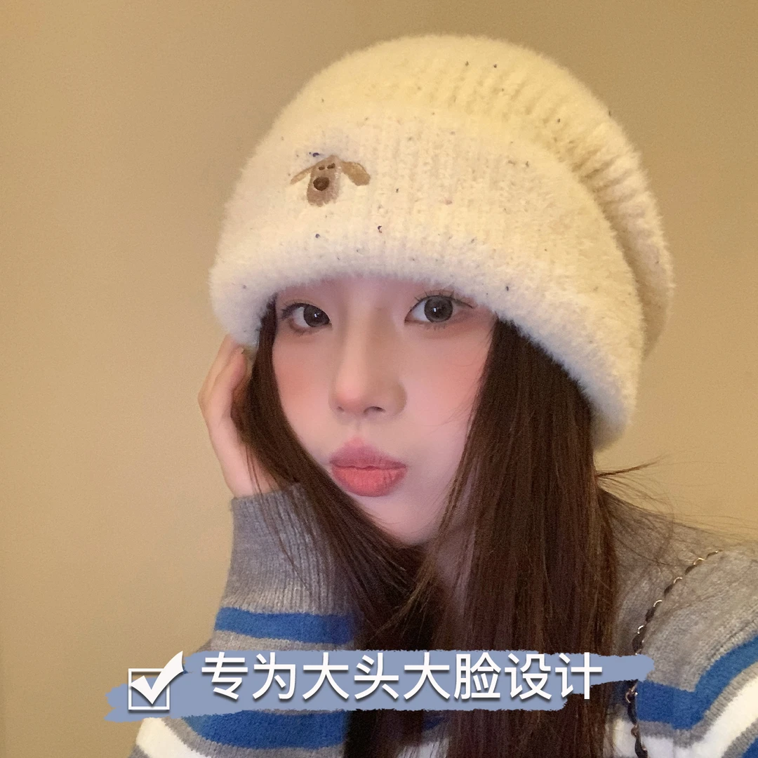 大头星球帽子女士冬大头围针织帽防寒护耳包头毛线帽