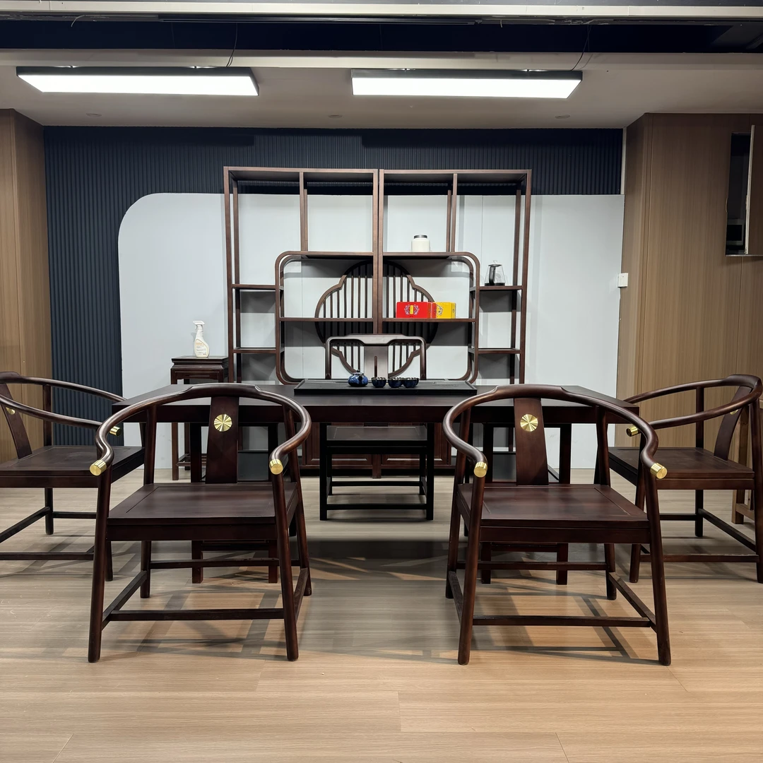 新中式储物大板桌中国松弛感风茶桌椅禅意泡茶桌家用办公实木