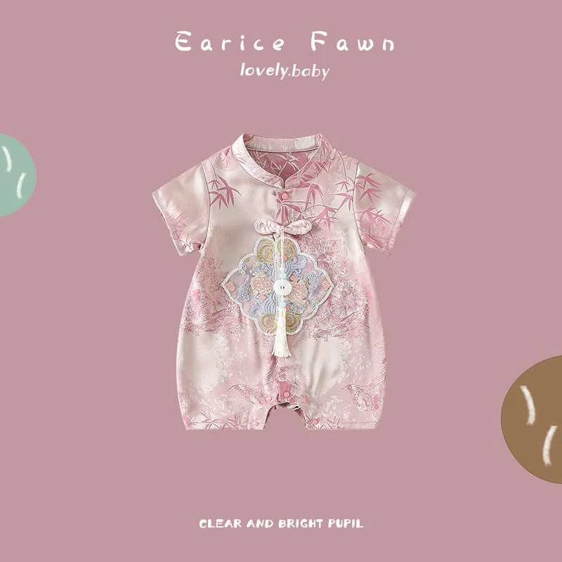 婴儿衣服夏季男女宝宝连体衣可爱周岁哈衣洋气国风爬服满月百天衣