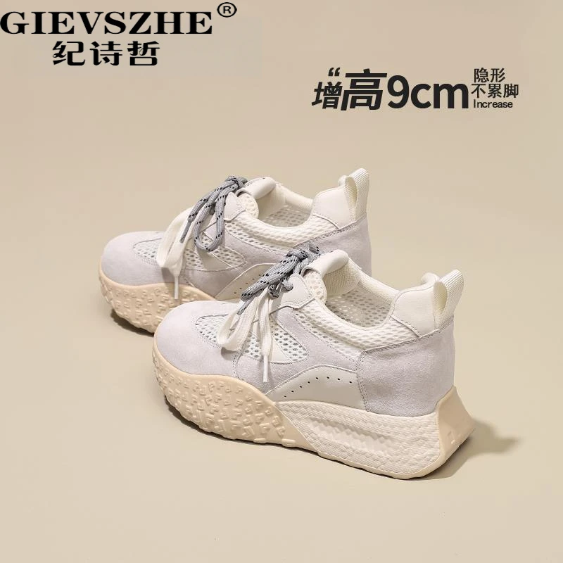 GIEVSZHE/纪诗哲厚底增高9CM阿甘鞋女款2025新款夏网面薄款德训鞋