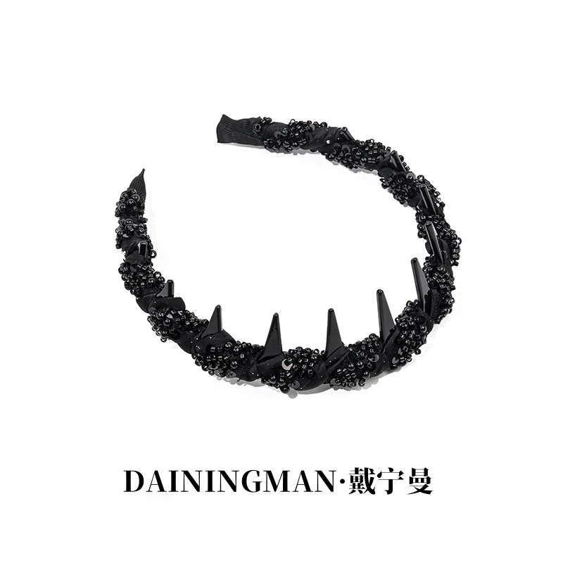 日韩网红个性气质小众手工发箍复古/宫廷女黑色编织简约发饰头饰