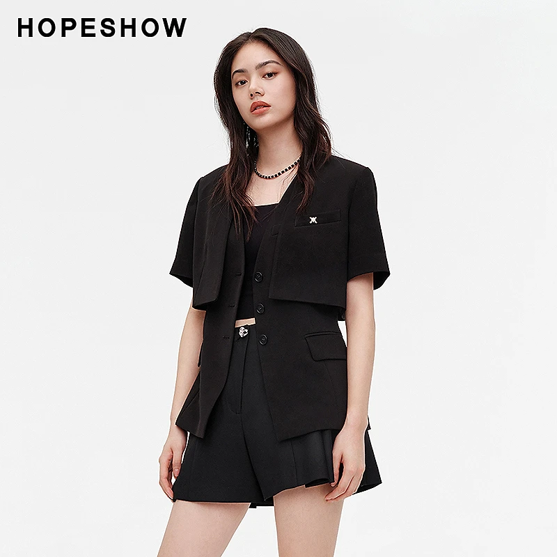 红袖夏季2024新款女装 纯色金属装饰短袖短外套89124130409
