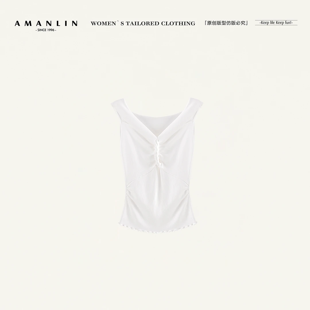 AMANLIN/阿谩琳欧若风春夏新款不规则设计感显瘦打底上衣D596138