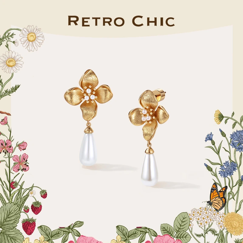 铜合金耳饰  RC RETRO CHIC 意大利复古时尚首饰 四瓣花耳环