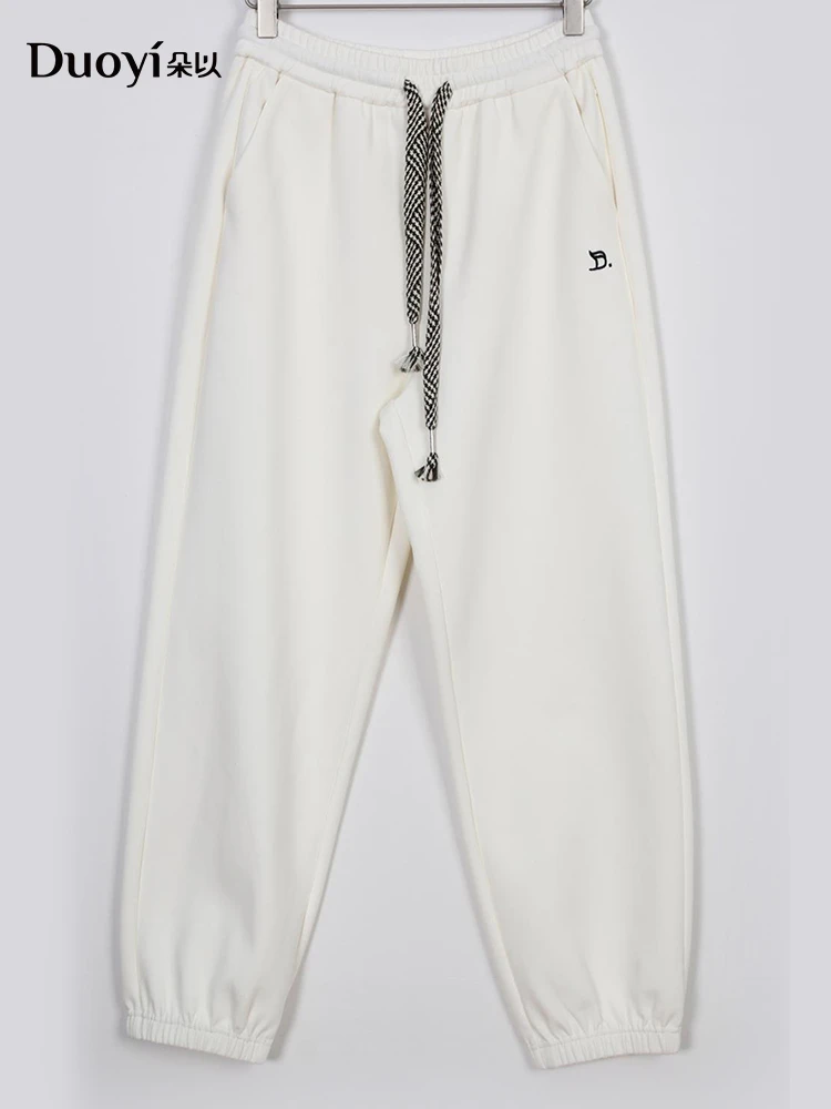 朵以2024秋季新款松紧腰抽绳休闲简约运动裤九分束脚裤38DQ241002