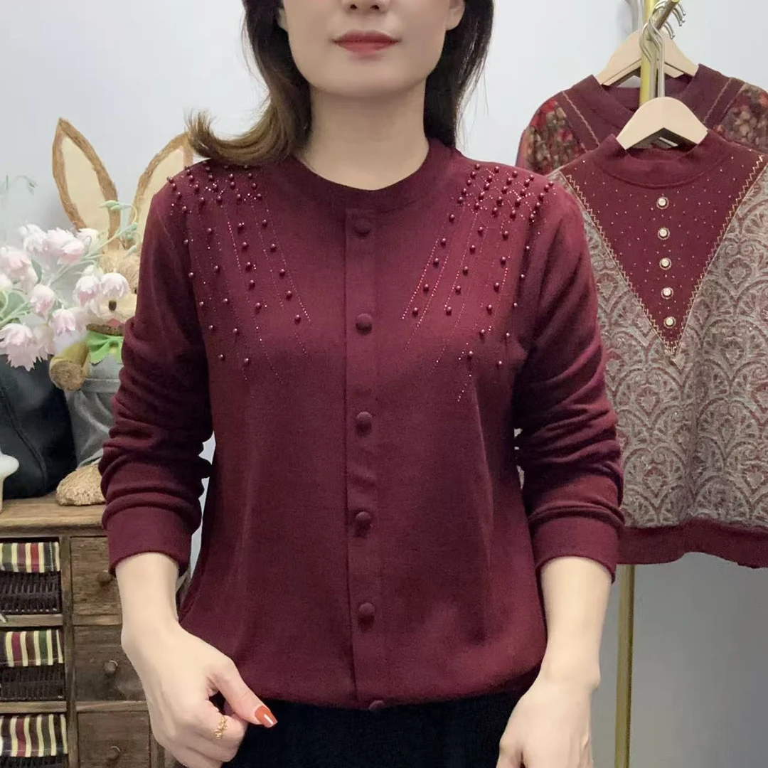 【丽姐家】秋季中老年秋冬双面绒百搭女士紫色中老年女装上衣