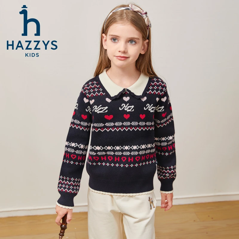 Hazzys/哈吉斯品牌童装【达人专属】女童线衣套头女童针织衫长袖