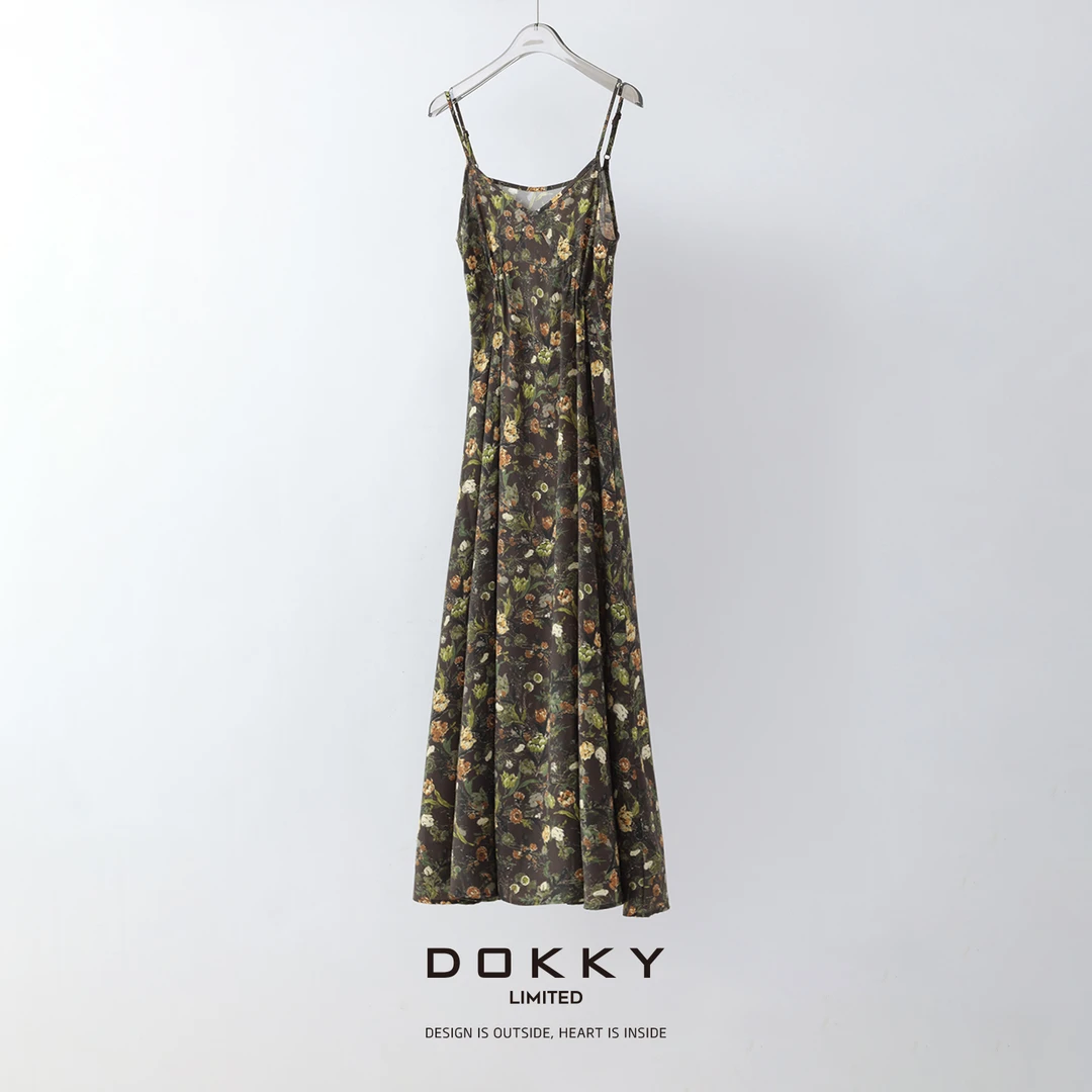 Dokky「爱丽丝花园.紫标」油画风花卉.垂感吊带连衣裙LA0264