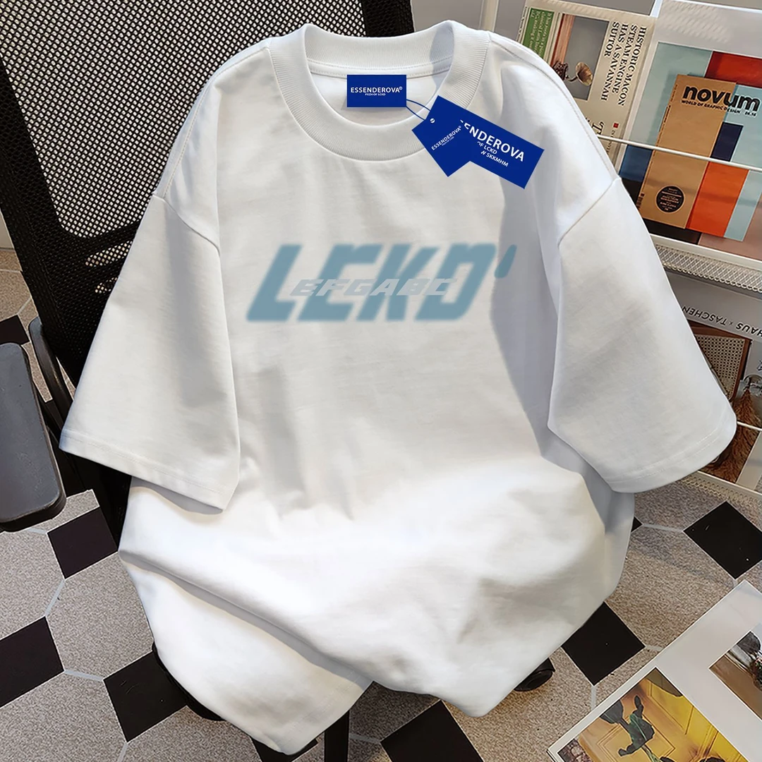 100%纯棉复古清新高级感圆领短袖t恤女夏季宽松百搭情侣上衣男ins