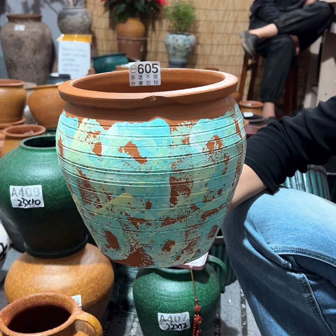 瑕疵彩绘缸大口有孔605